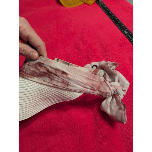 Badgley Mischka Sun Visor Hat Natural Watercolor Bow Adjustable One Size NWT - Picture 2 of 6